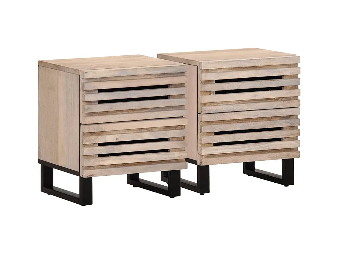 Janoah  Nachttische 2 Stk. 40x34x46 cm Gebleichtes Massivholz Mango