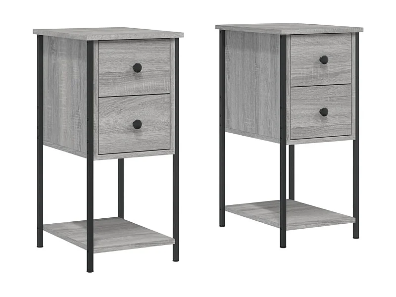 Portici  Mesitas de noche 2 uds madera de ingeniería gris 32x42x70 cm