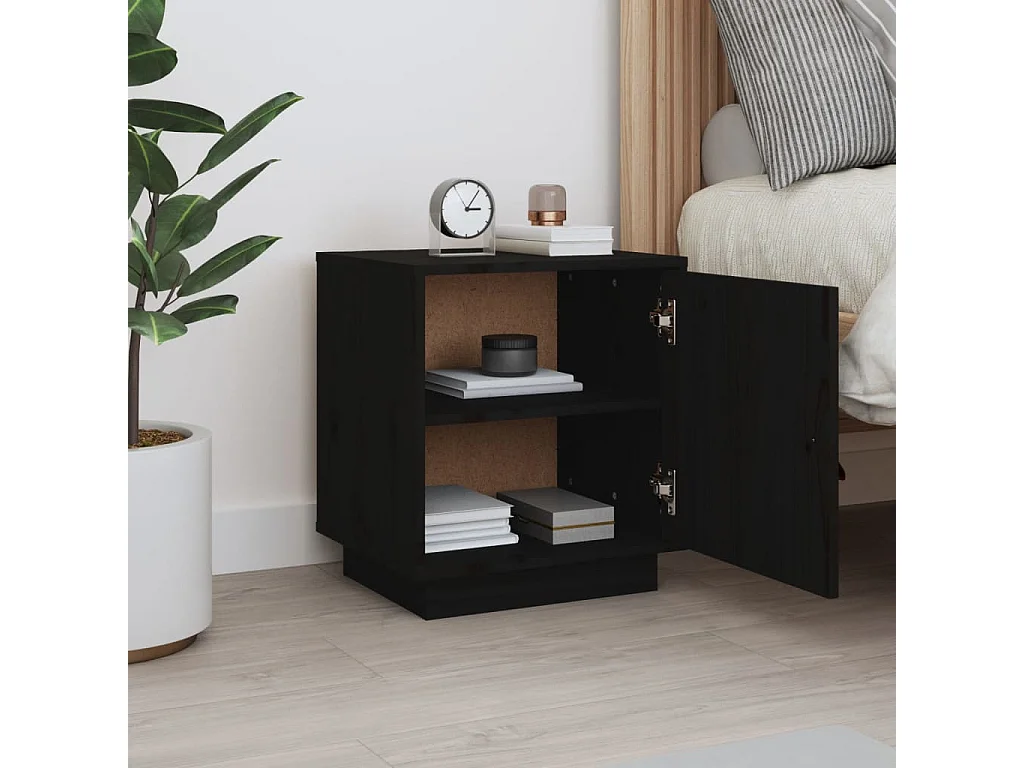 Clark Mills  Table de chevet Noir 40x34x45 cm Bois de pin massif