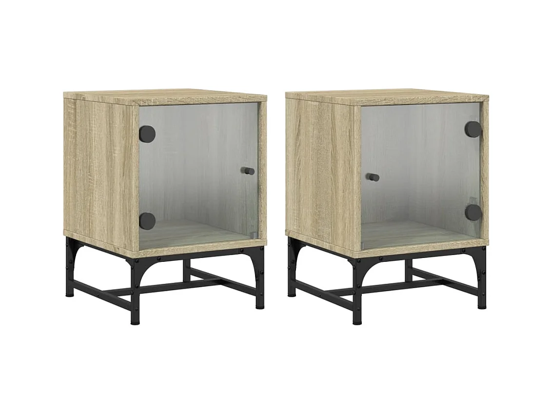 Brussels  Nachtkastjes met glazen deuren 2 st 35x37x50 cm sonoma eiken