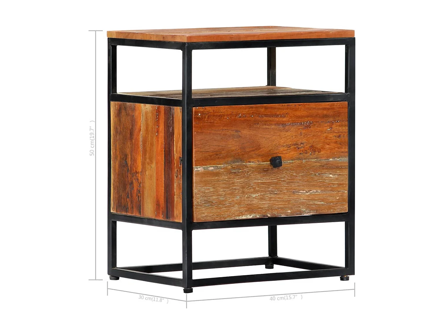 Garden Furniture -  Table de chevet 40 x 30 x 50 cm Bois de récupération et acier