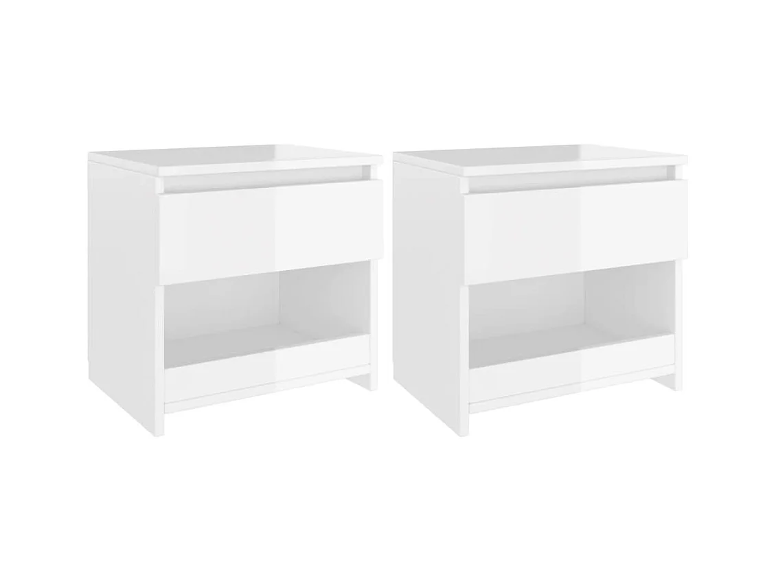 Elle  Tables de chevet 2 pcs Blanc brillant 40x30x39 cm Aggloméré