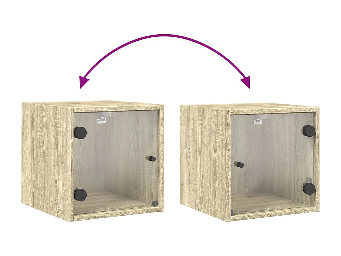 Nihat  Table de chevet avec porte en verre chêne sonoma 35x37x35 cm