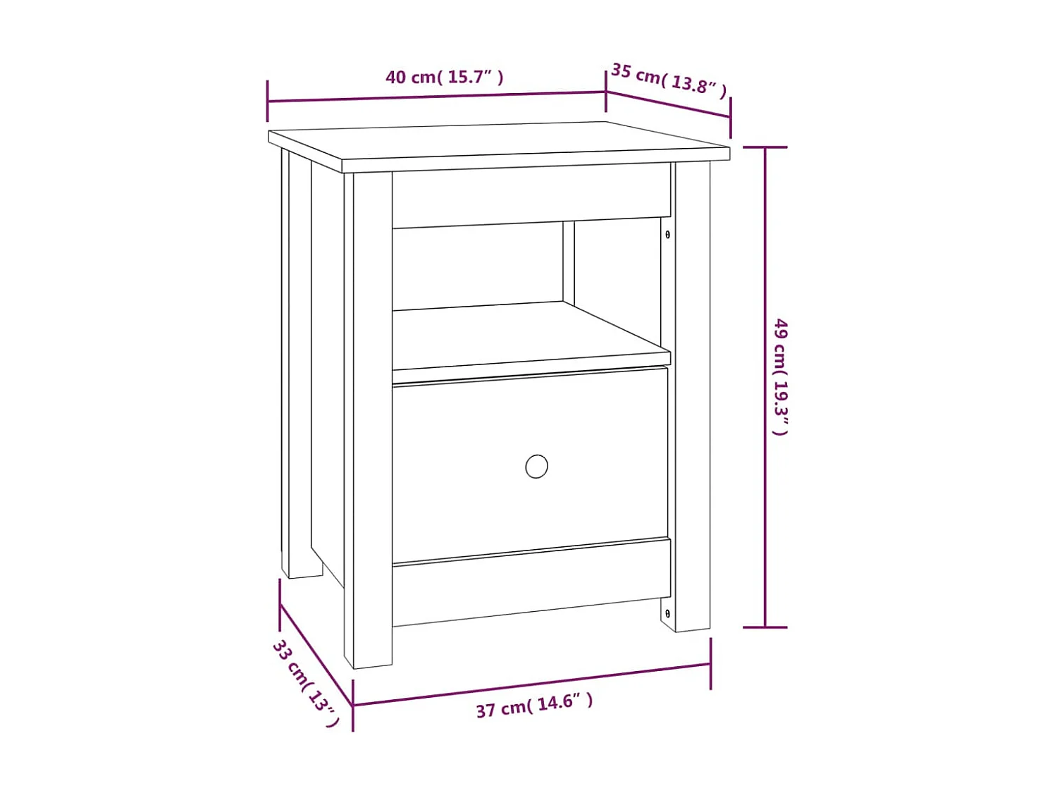 Aldino  Table de chevet 40x35x49 cm Bois de pin massif