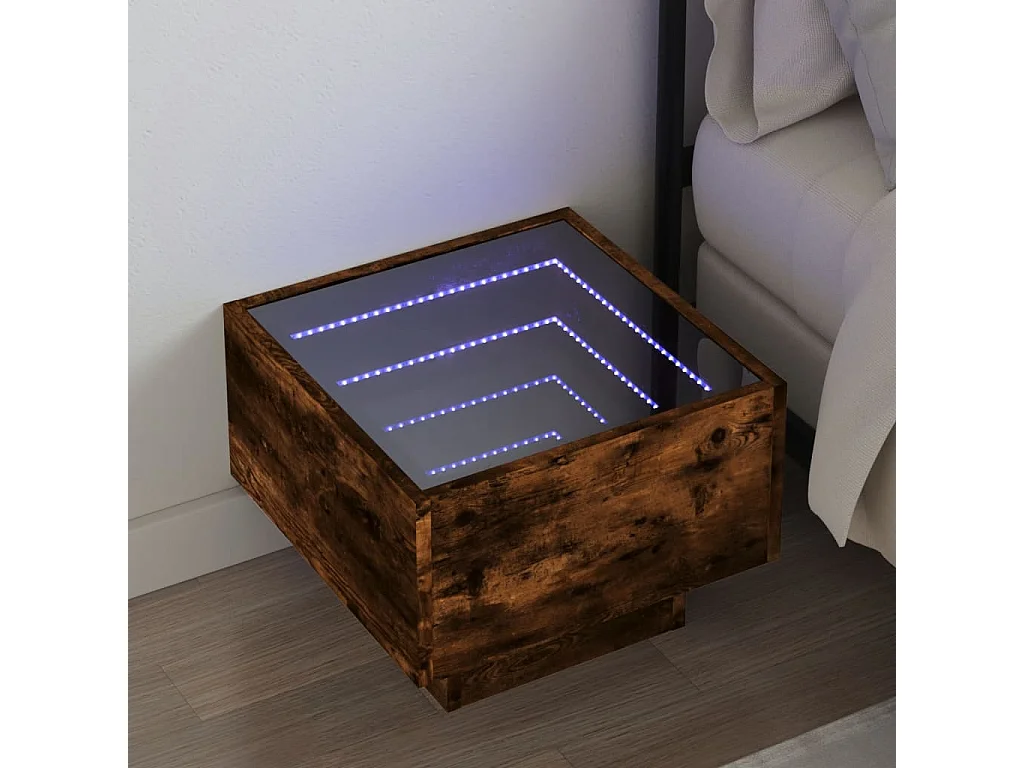 Myrla  Table de chevet avec LED infini chêne fumé 40x40x30 cm