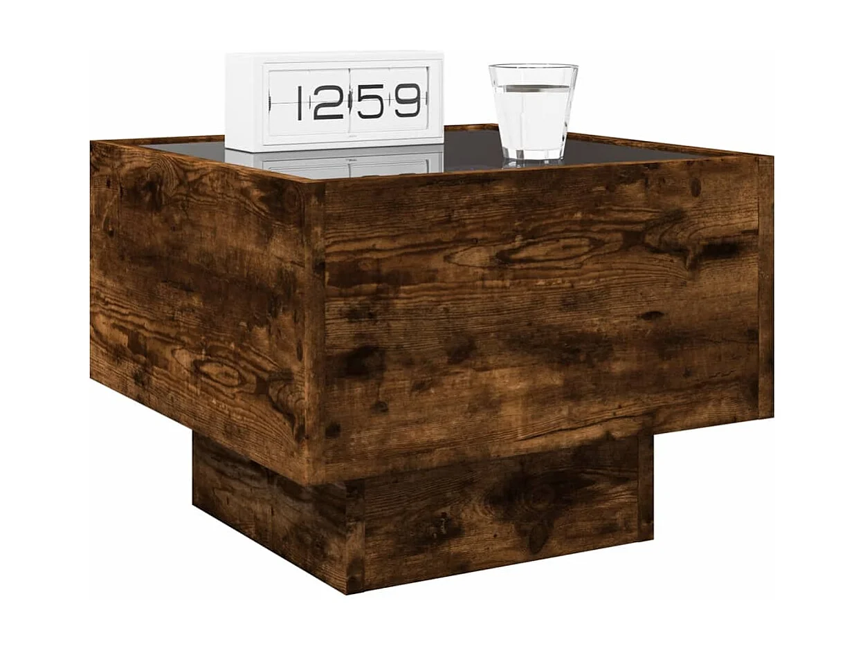 Myrla  Table de chevet avec LED infini chêne fumé 40x40x30 cm