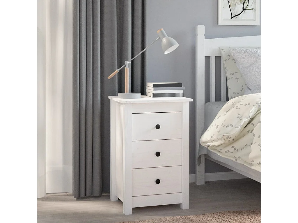 Cynor  Table de chevet Blanc 40x35x61,5 cm Bois de pin massif