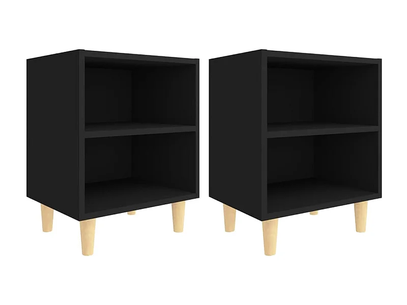 Haugesund  Tables de chevet avec pieds en bois 2 pcs Noir 40x30x50 cm
