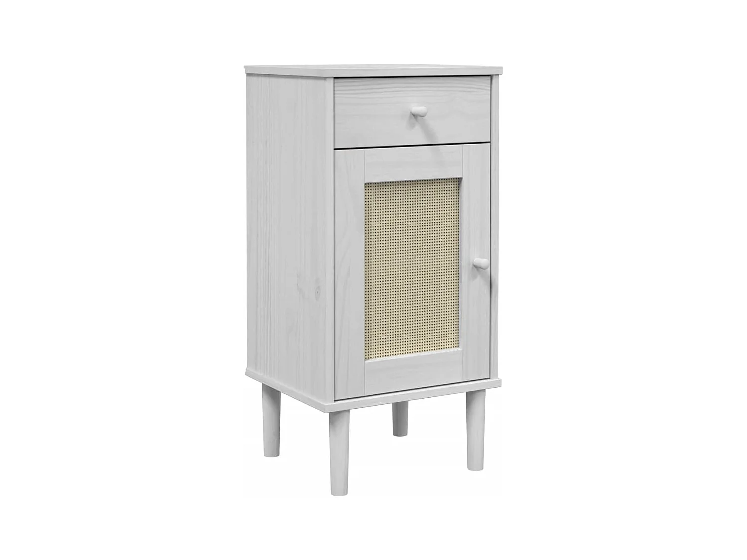 Sophie-Anne-Marie  Comodino SENJA Aspetto Rattan Bianco 40x35x80 cm in Legno Pino