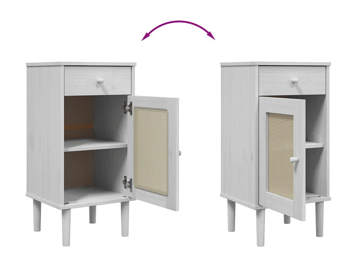 Sophie-Anne-Marie  Comodino SENJA Aspetto Rattan Bianco 40x35x80 cm in Legno Pino