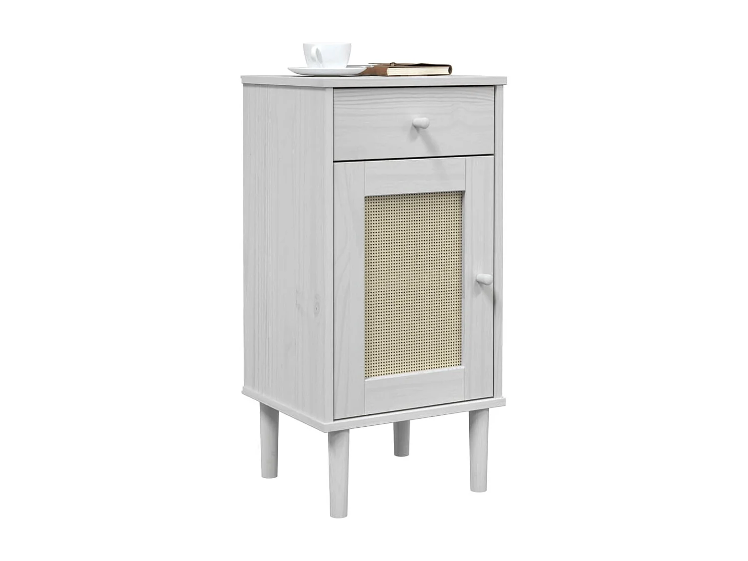 Sophie-Anne-Marie  Table de chevet SENJA aspect de rotin blanc bois de pin massif