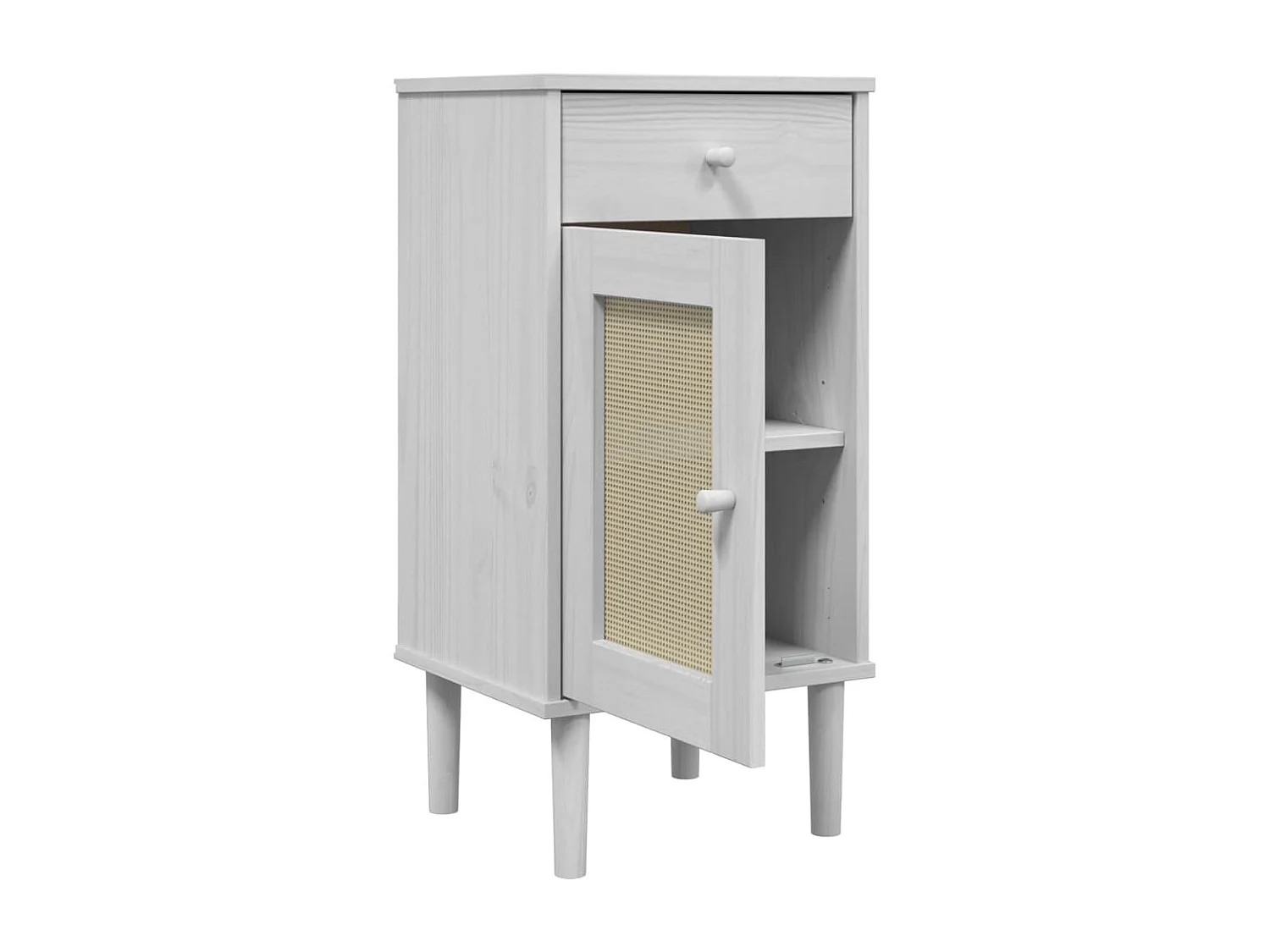 Sophie-Anne-Marie  Table de chevet SENJA aspect de rotin blanc bois de pin massif