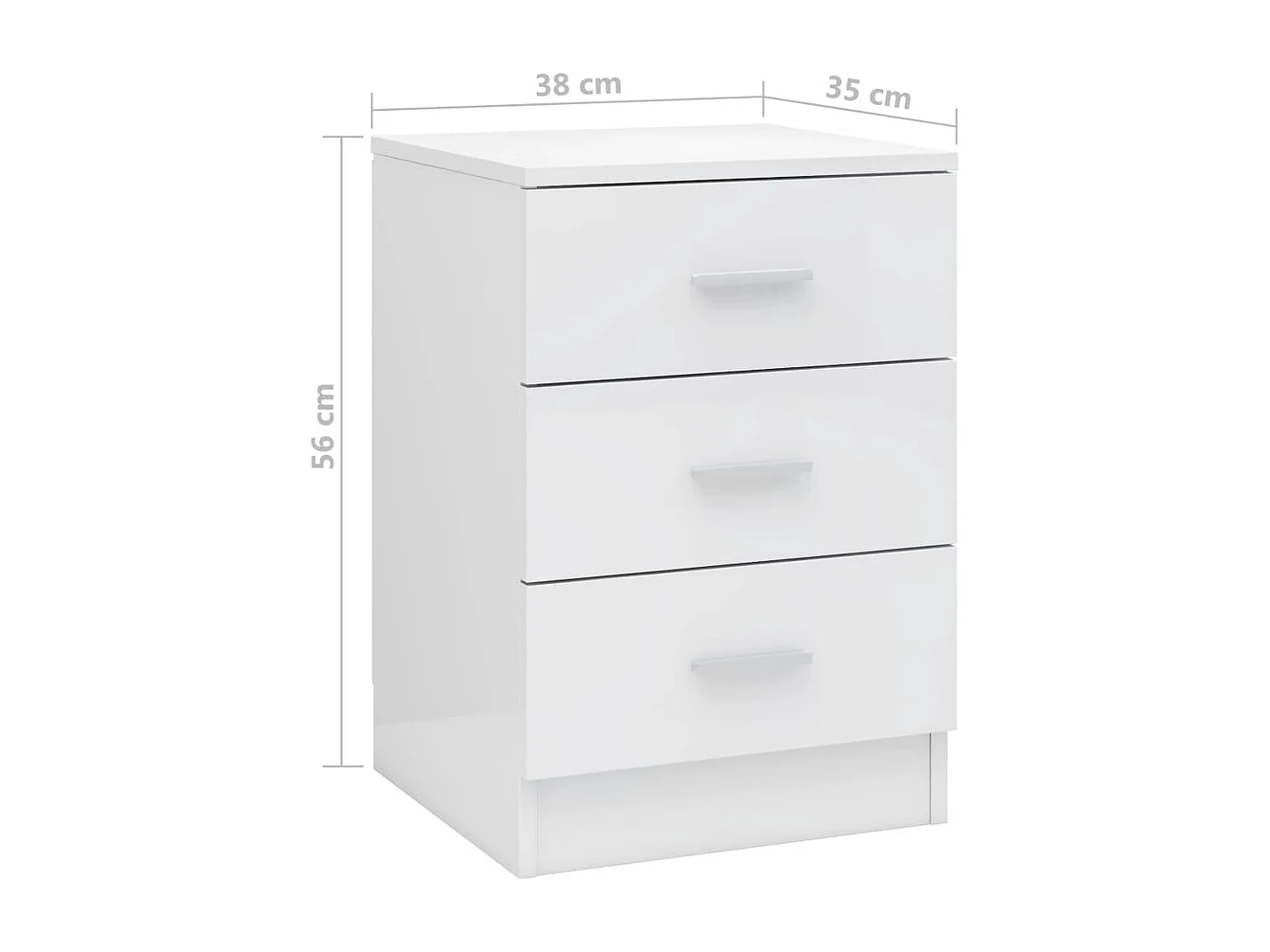 Drumraney  Comodino Bianco Lucido 38x35x56 cm in Legno Multistrato