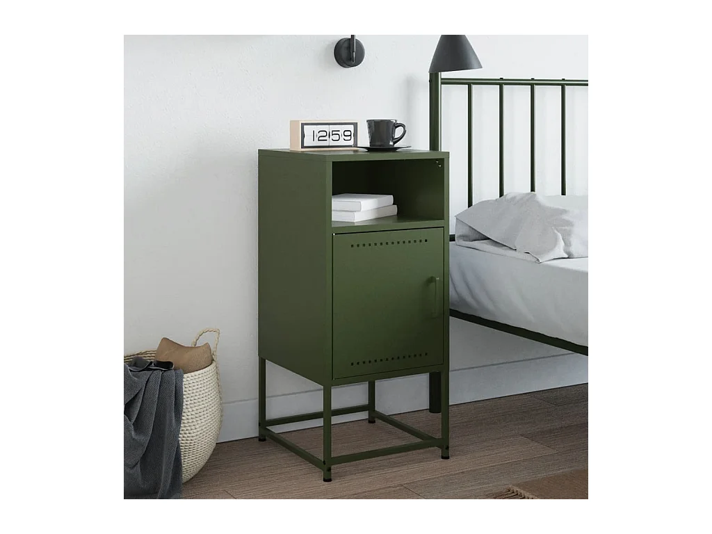 Jacek  Table de chevet vert olive 36x39x78 cm acier