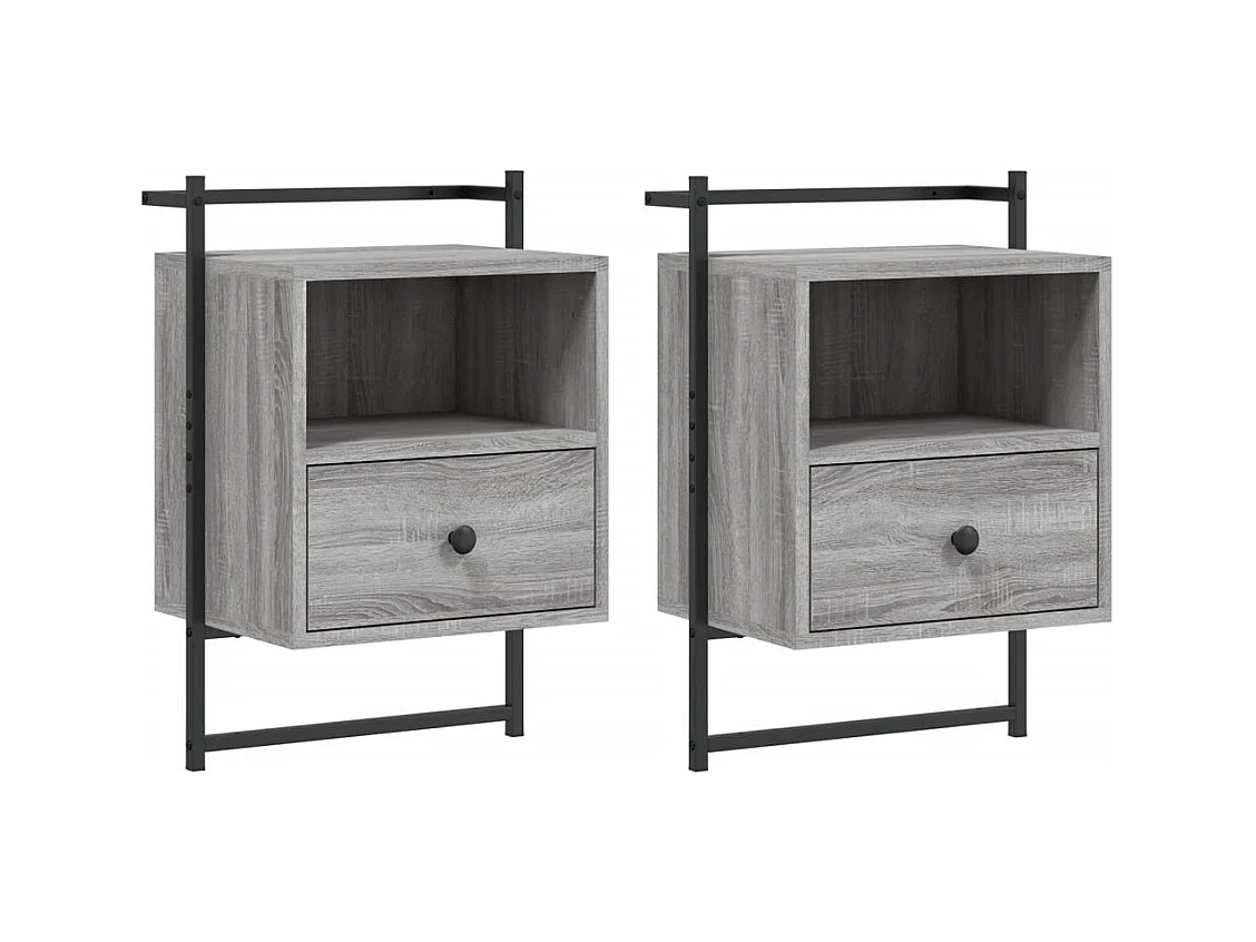 Gina Sofie  Table de chevet murale 2 pcs sonoma gris 40x30x61 cm