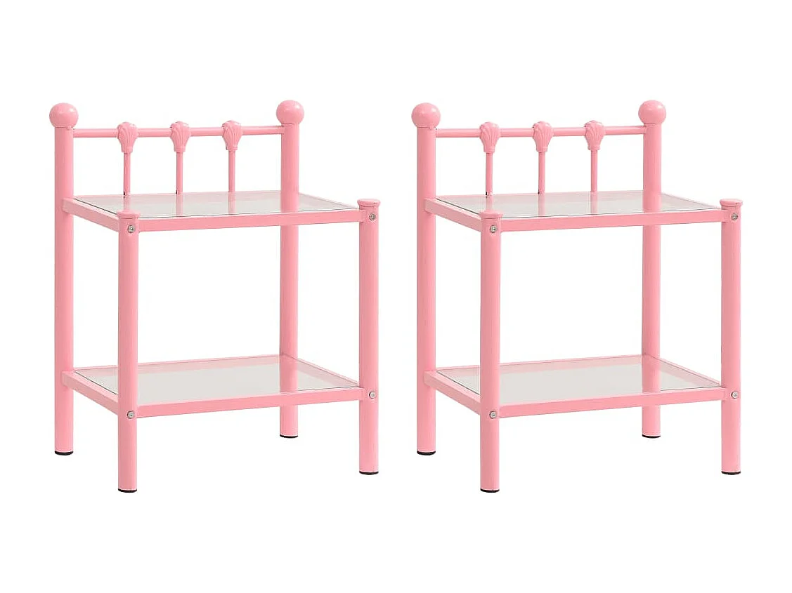 Lysara  Comodini 2 pz Rosa e Trasparente in Metallo e Vetro