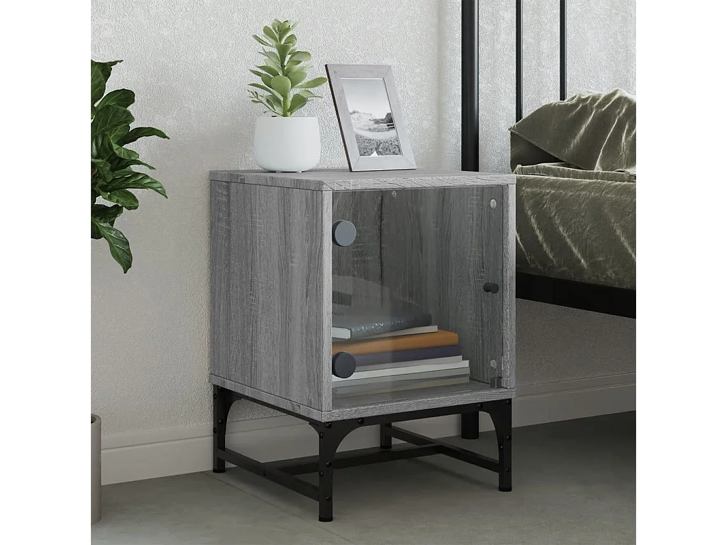 Brussels  Table de chevet avec porte en verre sonoma gris 35x37x50 cm