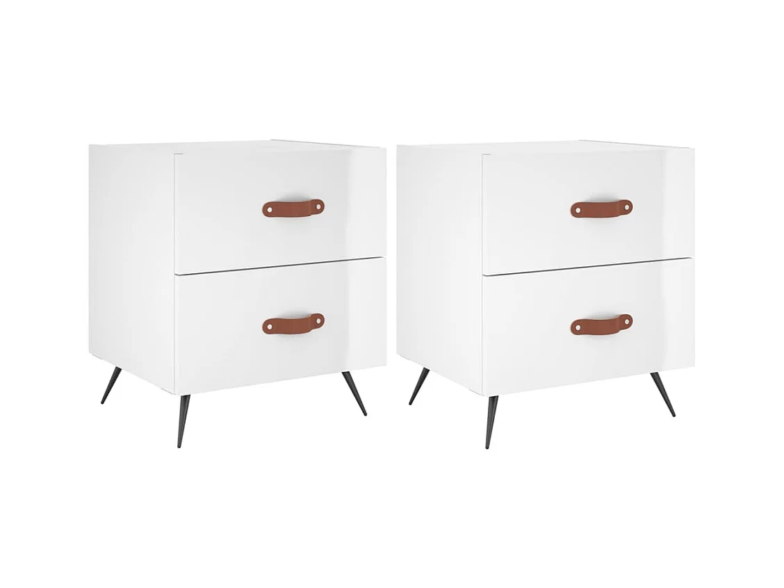 Yvella  Tables de chevet 2 pcs blanc brillant 40x35x47,5 cm