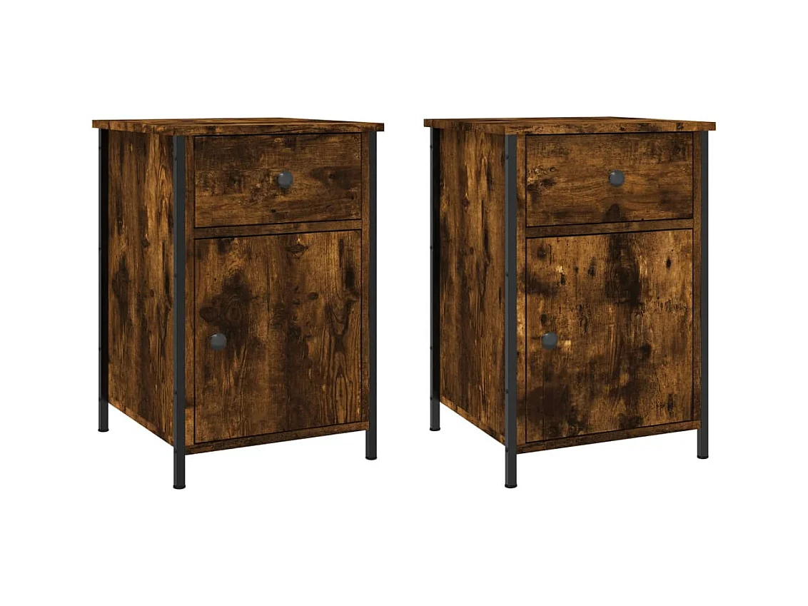 Qardir  Tables de chevet 2 pcs chêne fumé 40x42x60 cm bois d'ingénierie