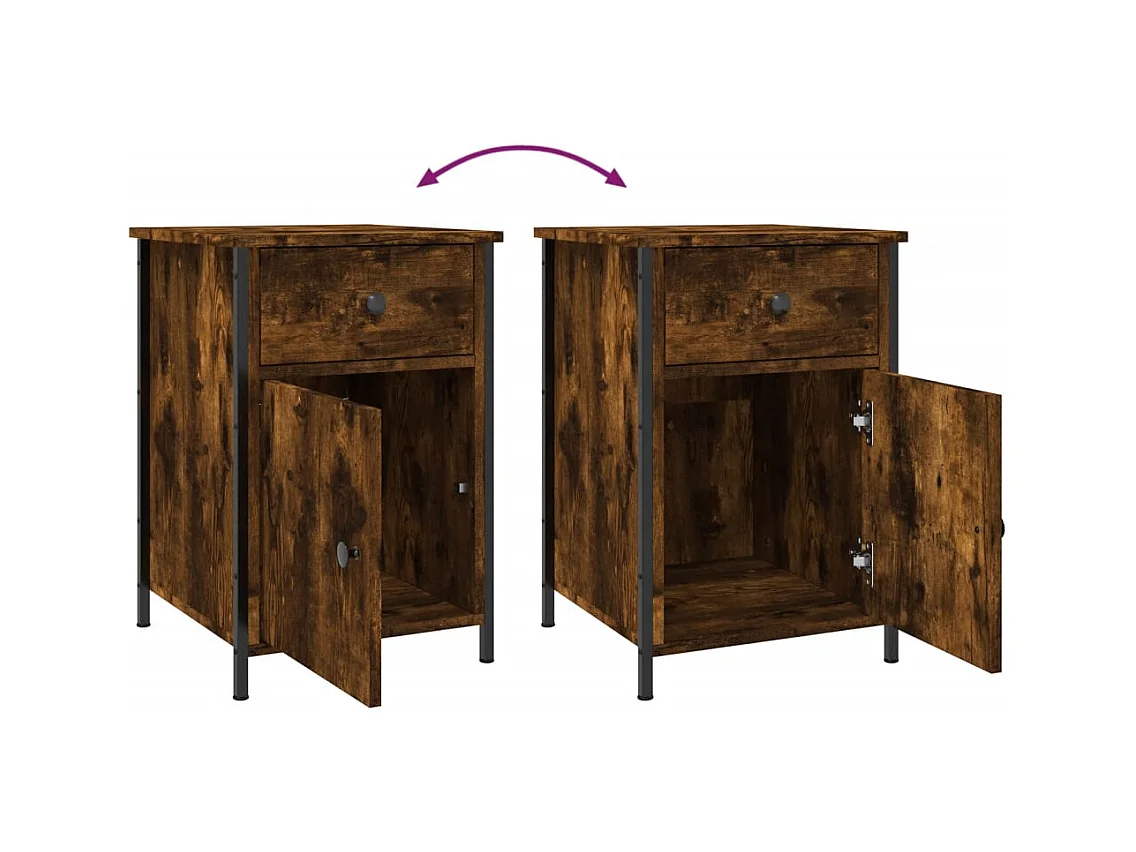 Qardir  Mesitas noche 2 uds madera contrachapada roble humo 40x42x60 cm