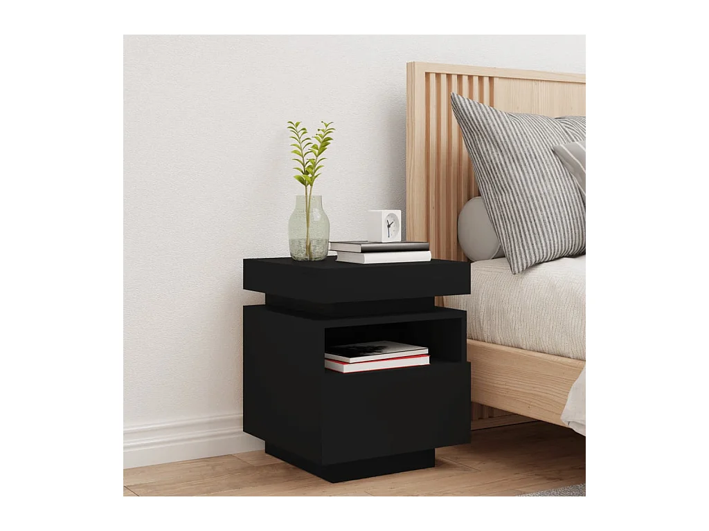 Josane  Armoire de chevet avec lumières LED noir 40x39x48,5 cm
