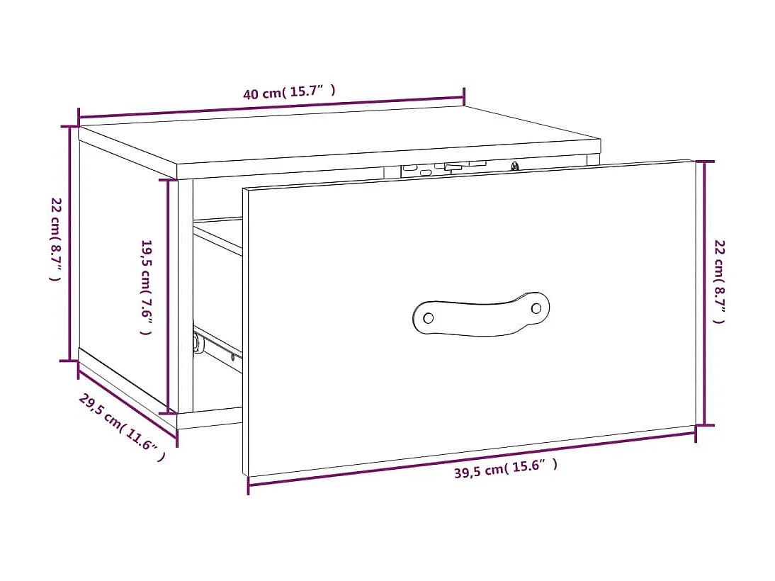 Ahmed  Table de chevet murale Gris 40x29,5x22 cm