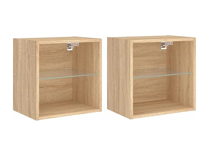 Hans  Tables de chevet murales avec lumières LED 2 pcs chêne sonoma