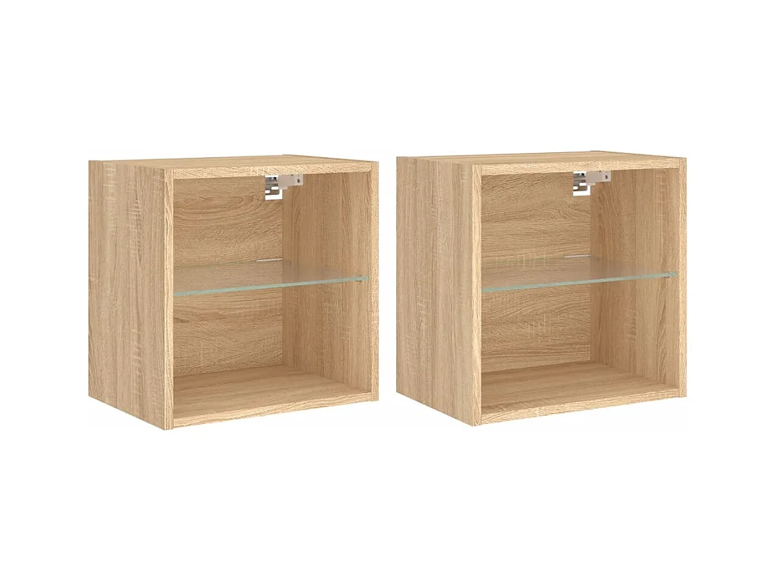 Hans  Tables de chevet murales avec lumières LED 2 pcs chêne sonoma