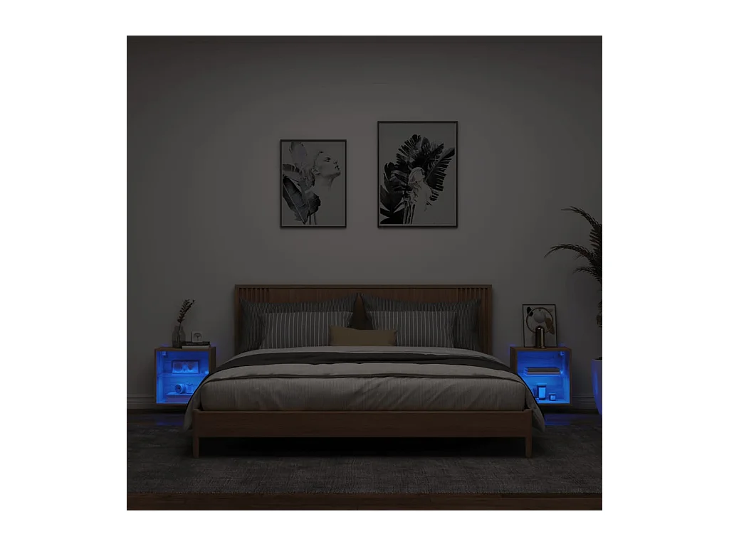 Hans  Tables de chevet murales avec lumières LED 2 pcs chêne sonoma