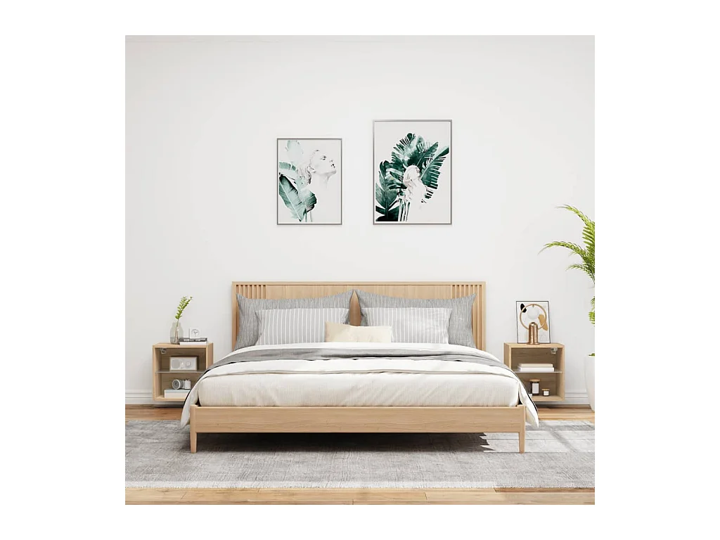 Hans  Tables de chevet murales avec lumières LED 2 pcs chêne sonoma