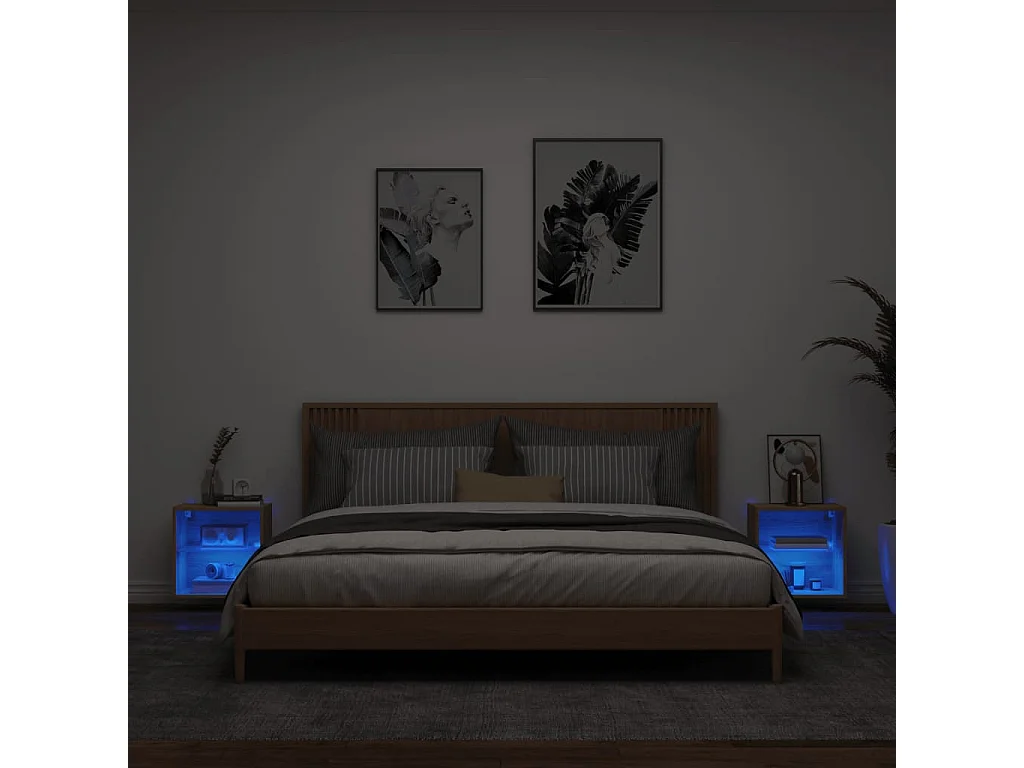 Hans  Wand-Nachttische mit LED-Leuchten 2 Stk. Sonoma-Eiche