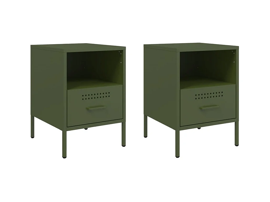 Sundby  Tables de chevet 2 pcs vert olive 36x39x50,5 cm acier