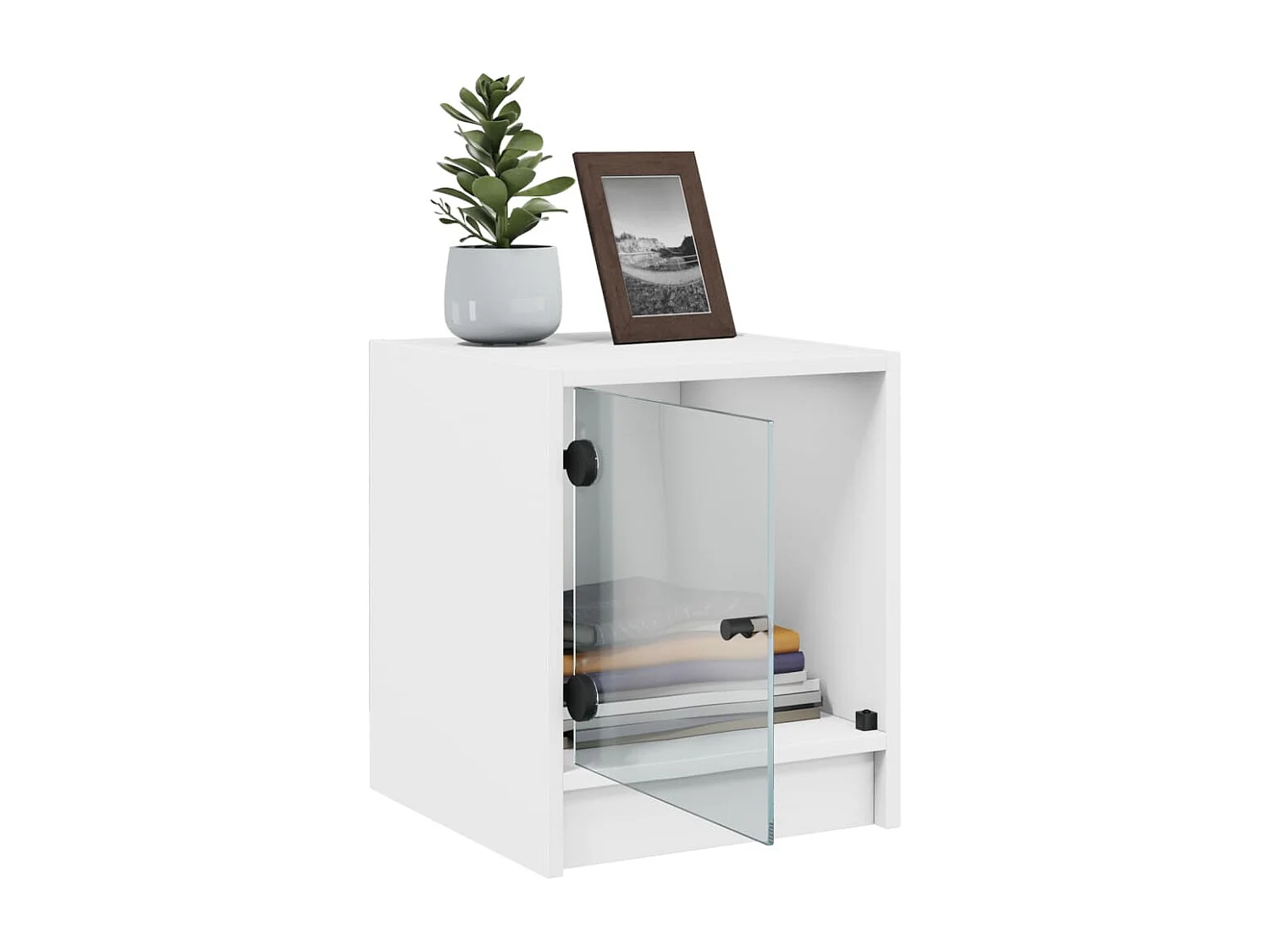 Butte  Table de chevet avec porte en verre blanc 35x37x42 cm