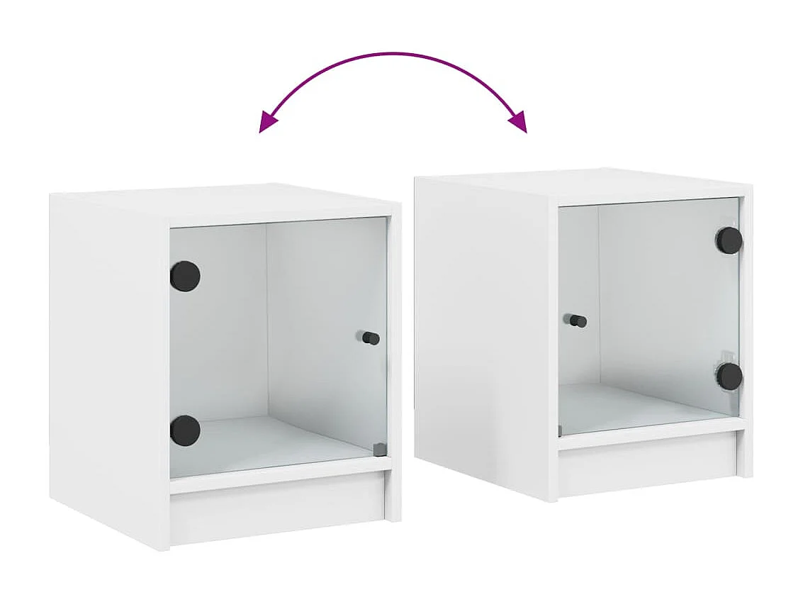 Butte  Table de chevet avec porte en verre blanc 35x37x42 cm