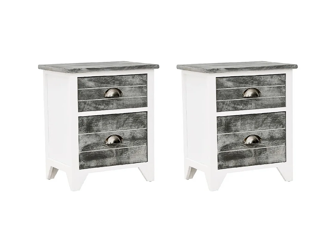 Relor  Table de chevet 2 pcs avec 2 tiroirs Gris et blanc