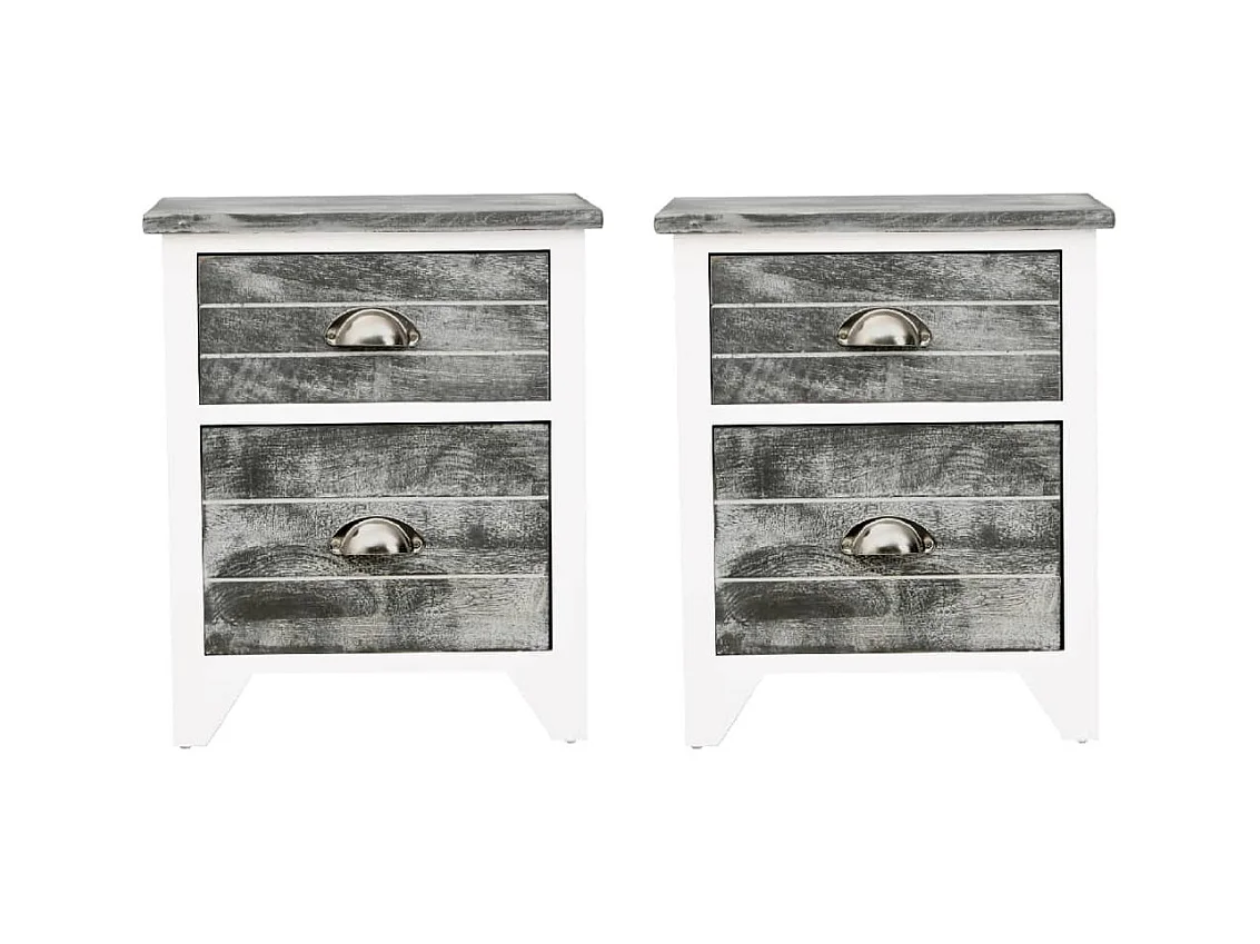 Relor  Table de chevet 2 pcs avec 2 tiroirs Gris et blanc