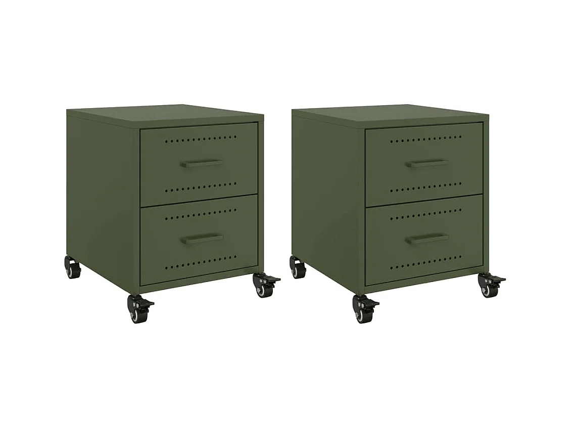 Roanoke  Tables de chevet 2 pcs vert olive 36x39x43,5 cm acier