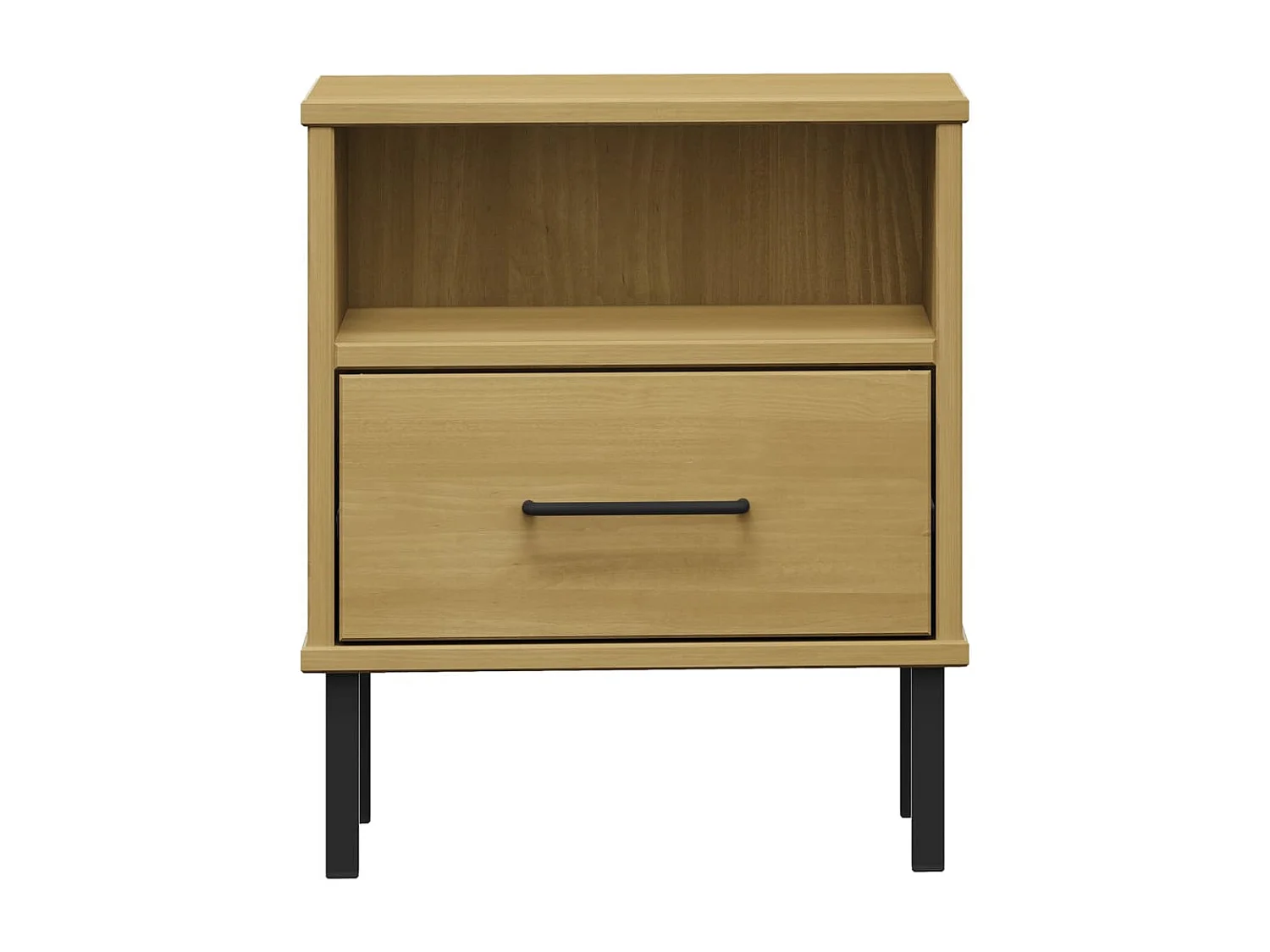 Mjolda  Comodino con Gambe in Metallo Marrone Legno Massello Pino OSLO