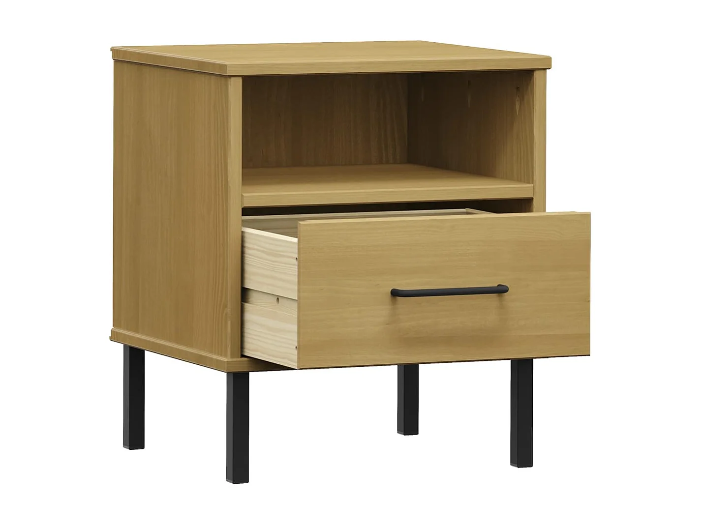 Mjolda  Comodino con Gambe in Metallo Marrone Legno Massello Pino OSLO