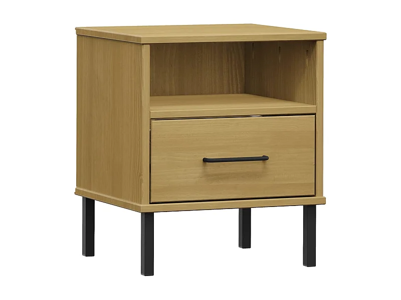 Mjolda  Comodino con Gambe in Metallo Marrone Legno Massello Pino OSLO