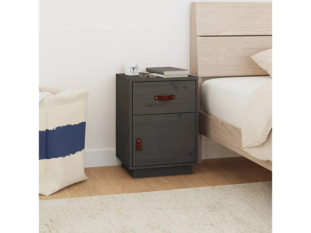 Yaldir  Table de chevet Gris 40x34x55 cm Bois de pin massif