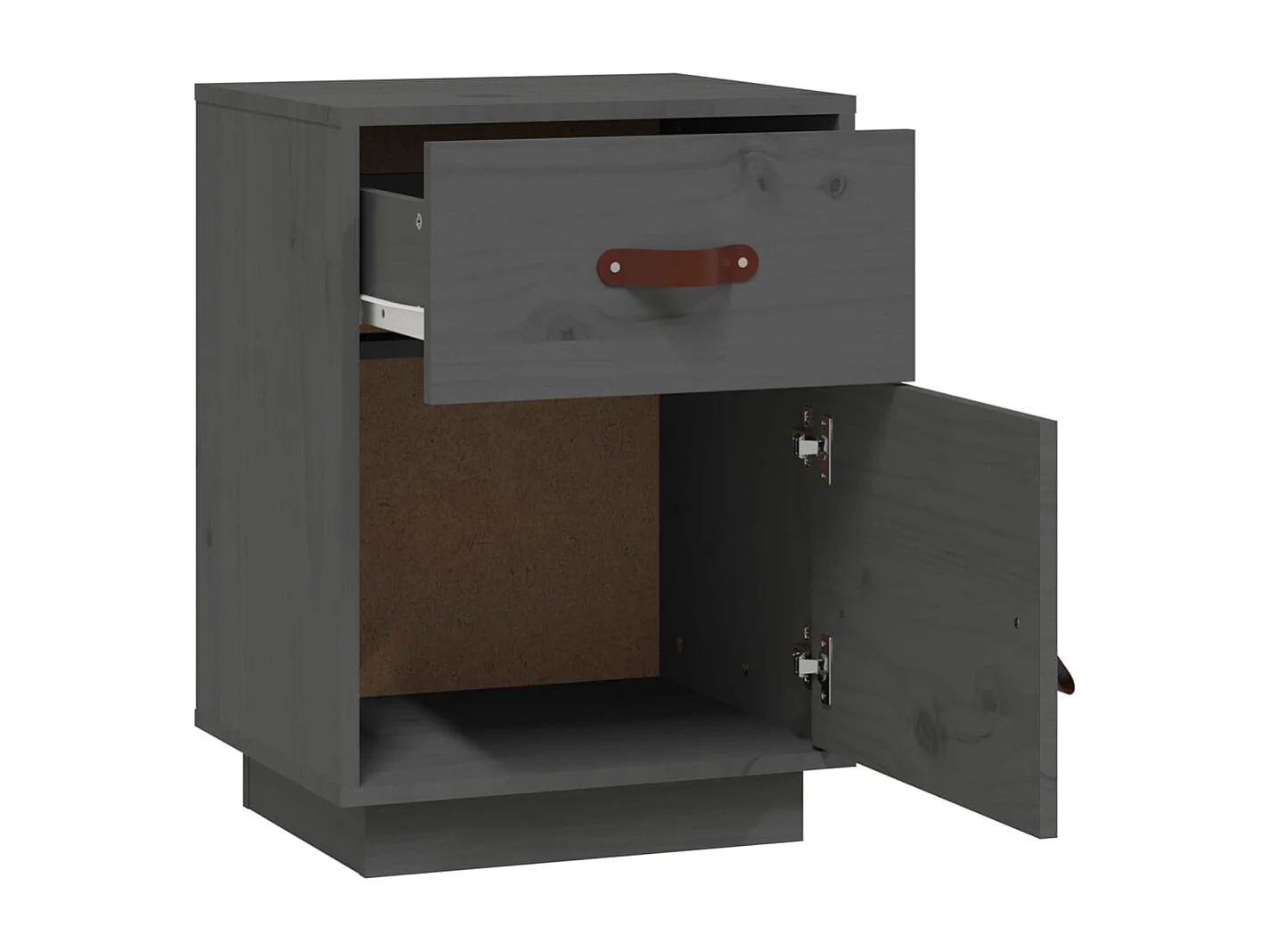 Yaldir  Comodino Grigio 40x34x55 cm in Legno Massello di Pino