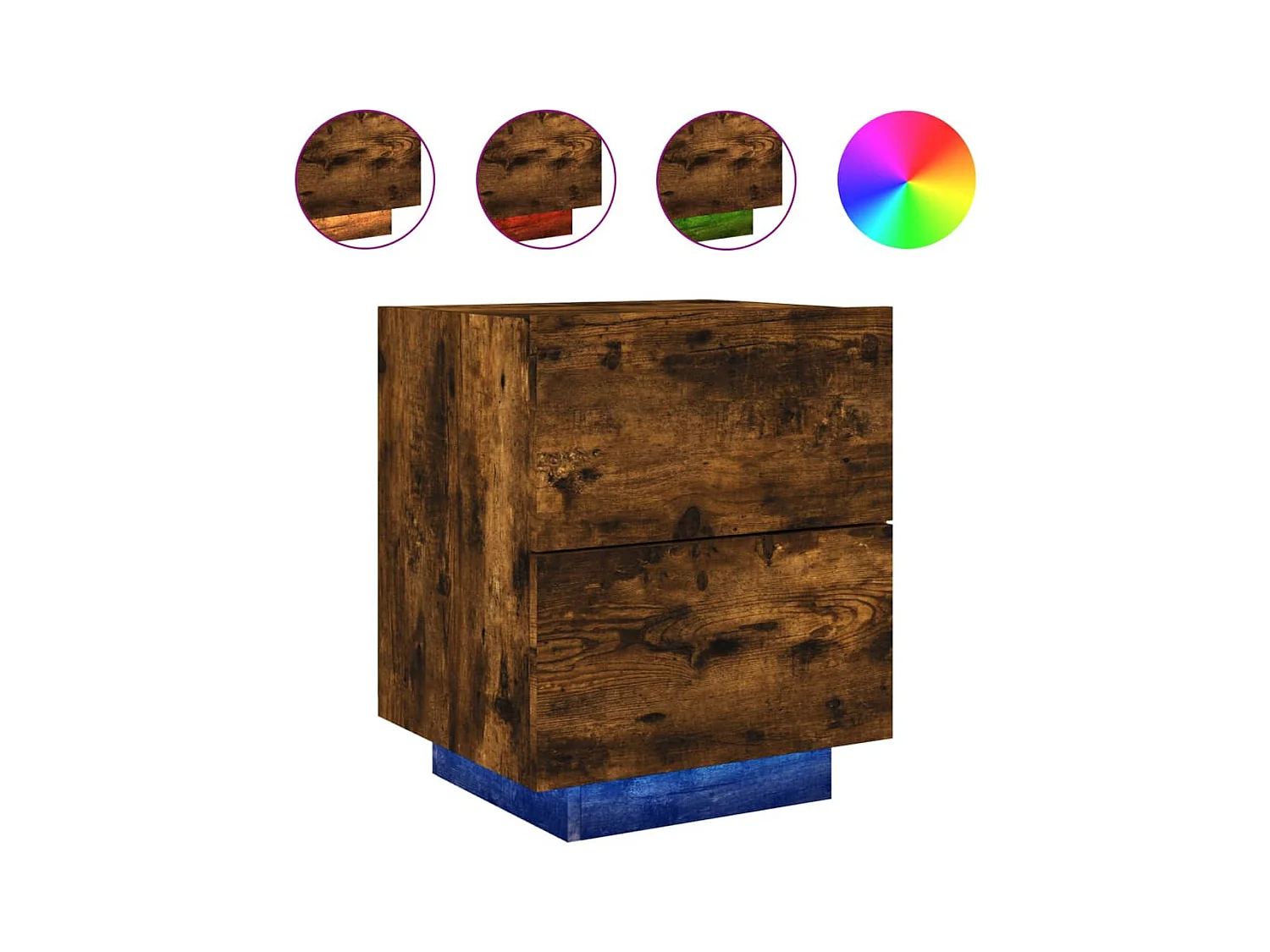 Marit Elise  Armoire de chevet et lumières LED chêne fumé bois d'ingénierie