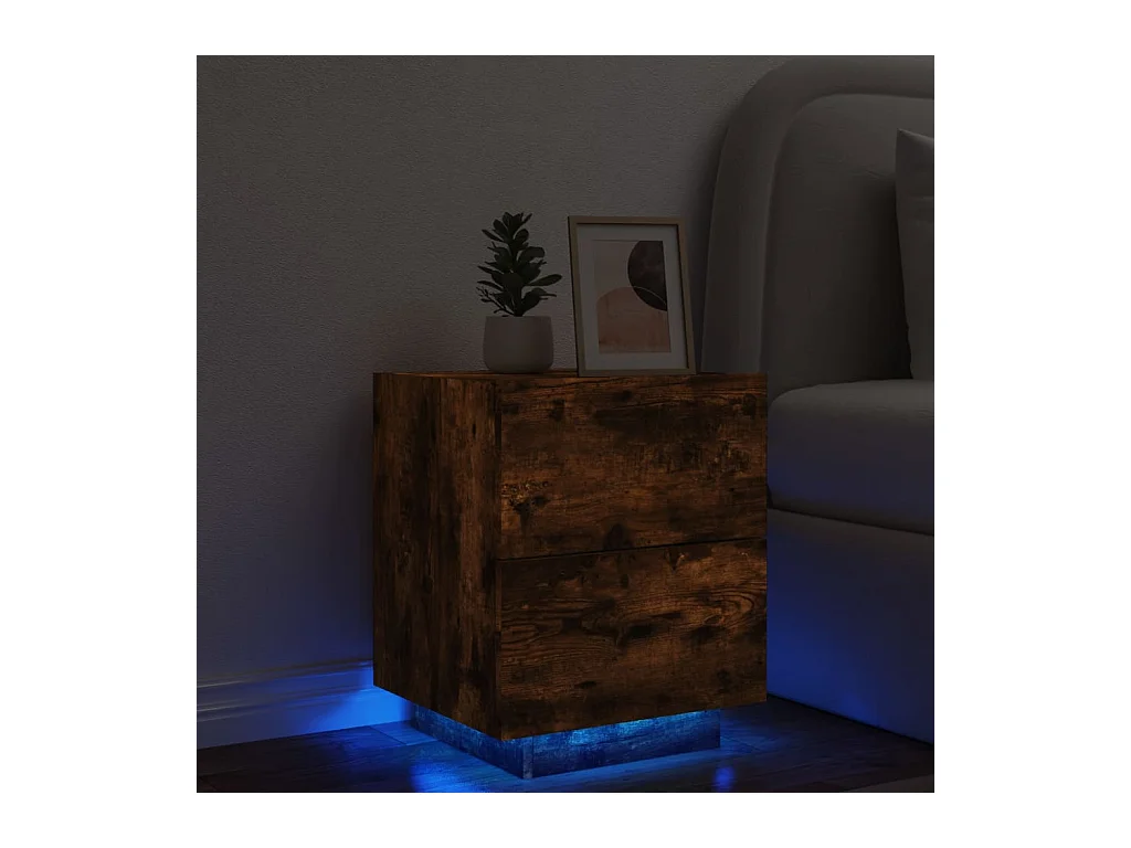 Marit Elise  Armoire de chevet et lumières LED chêne fumé bois d'ingénierie
