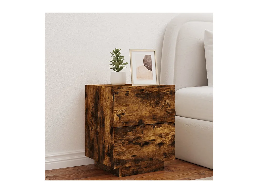 Marit Elise  Armoire de chevet et lumières LED chêne fumé bois d'ingénierie