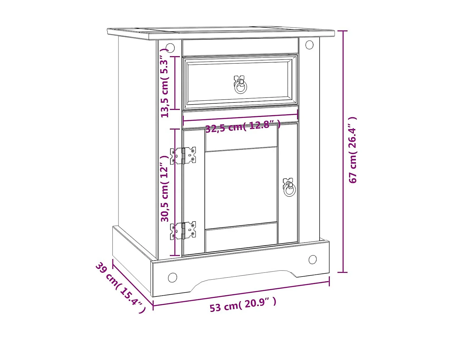 Grindir  Comodino in Legno di Pino Messicano Corona Grigio 53x39x67 cm