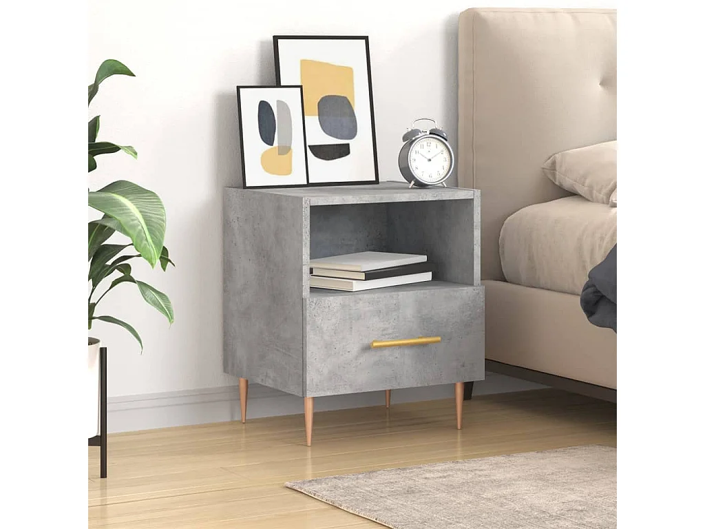 Marindor  Table de chevet gris béton 40x35x47,5 cm bois d’ingénierie