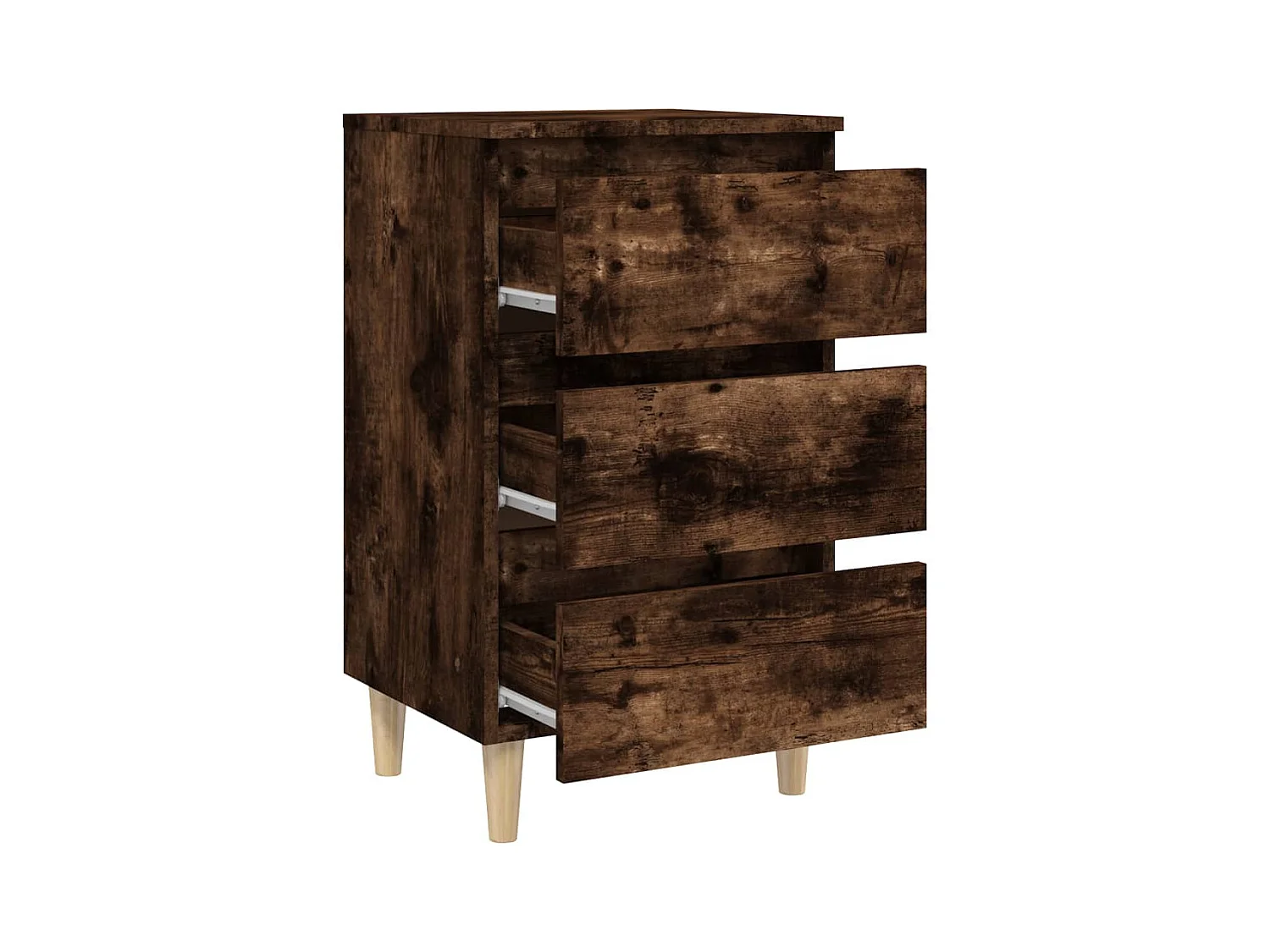 Kendallville  Table de chevet avec pieds en bois solide Chêne fumé 40x35x69cm