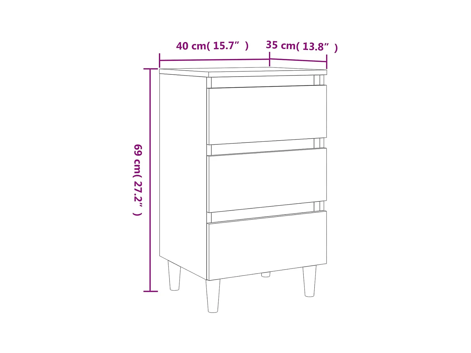 Kendallville  Table de chevet avec pieds en bois solide Chêne fumé 40x35x69cm