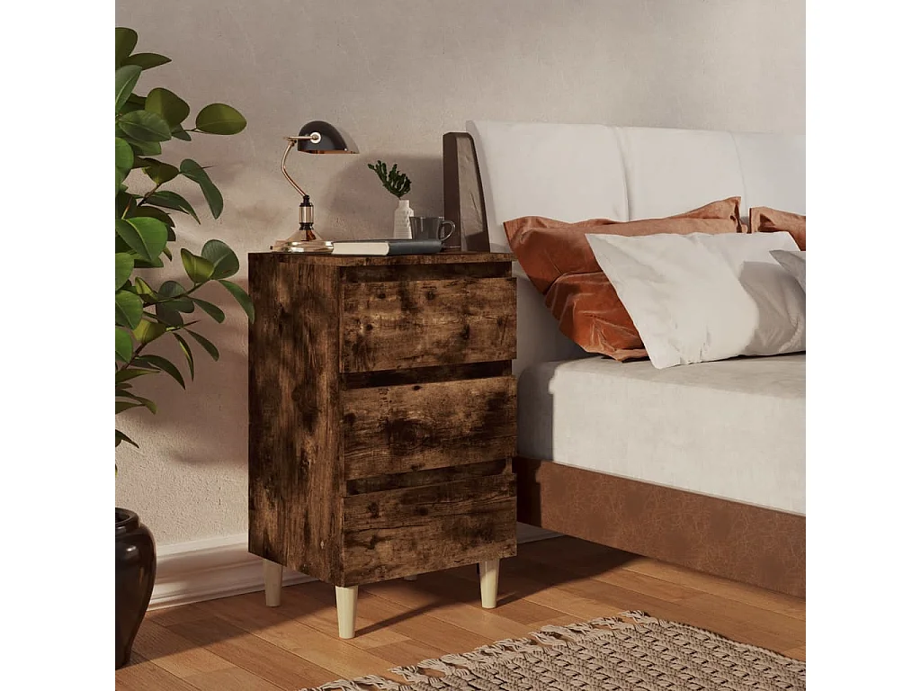 Kendallville  Table de chevet avec pieds en bois solide Chêne fumé 40x35x69cm